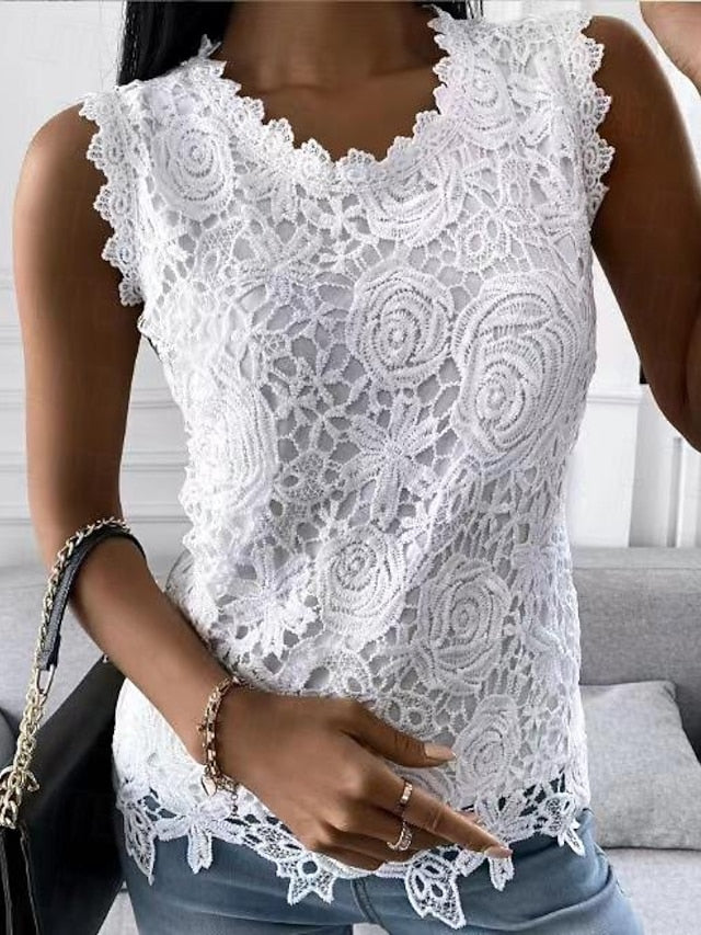 Women's Camisole Tank Top Eyelet top White Lace Shirt