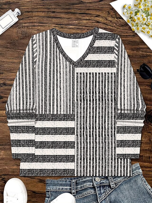 Women's T Shirt Print Graphic Striped Vintage Stylish
