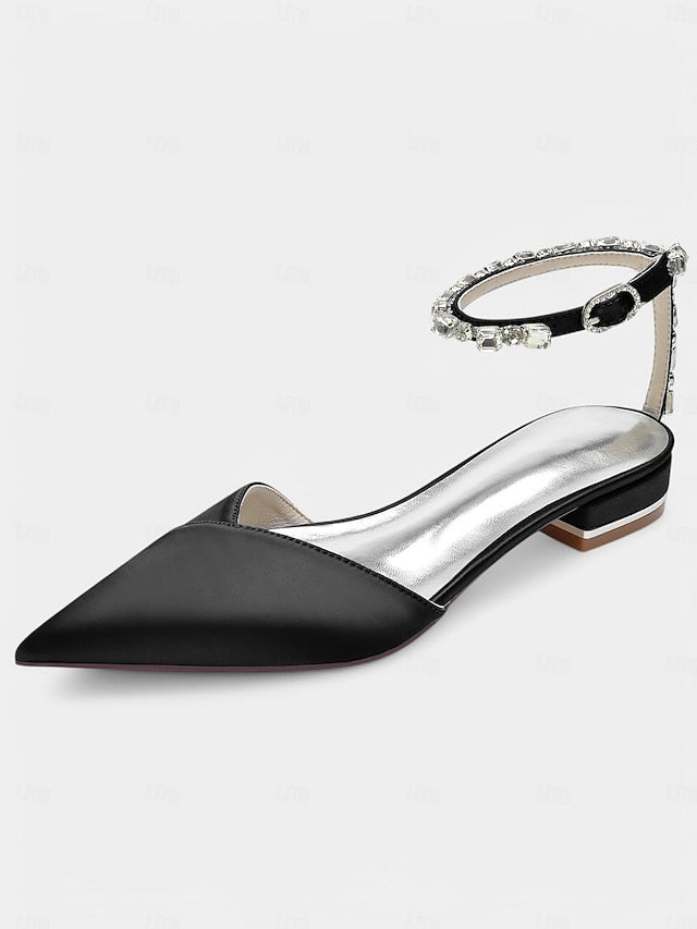 Black Crystal-Ankle with Wedding Chic – Strap Shoes Satin
