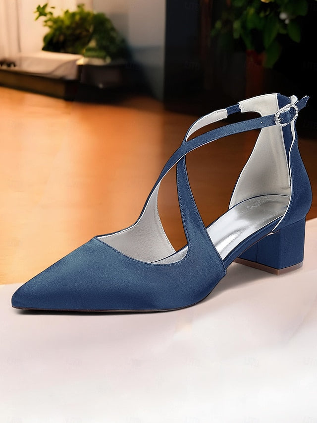 Block Heels Women's Satin Ivory - Toe Pointed Elegant