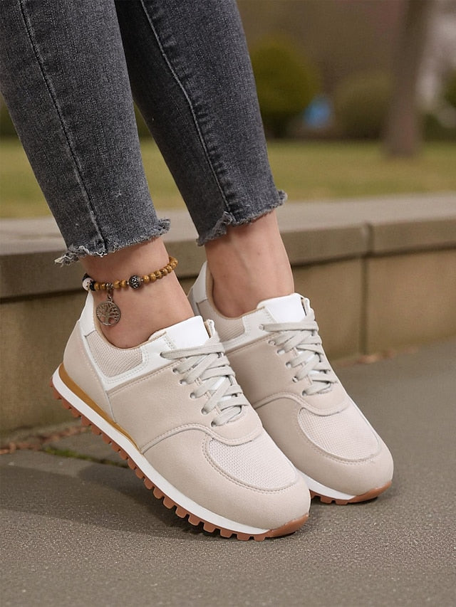 Women's Beige Classic Retro Jogger Sneakers – Casual Low