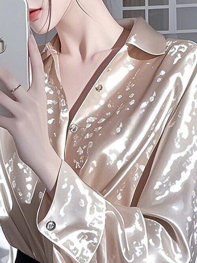Women's Shirt Elegant Dressy Satin Top Buttons Polka Dot