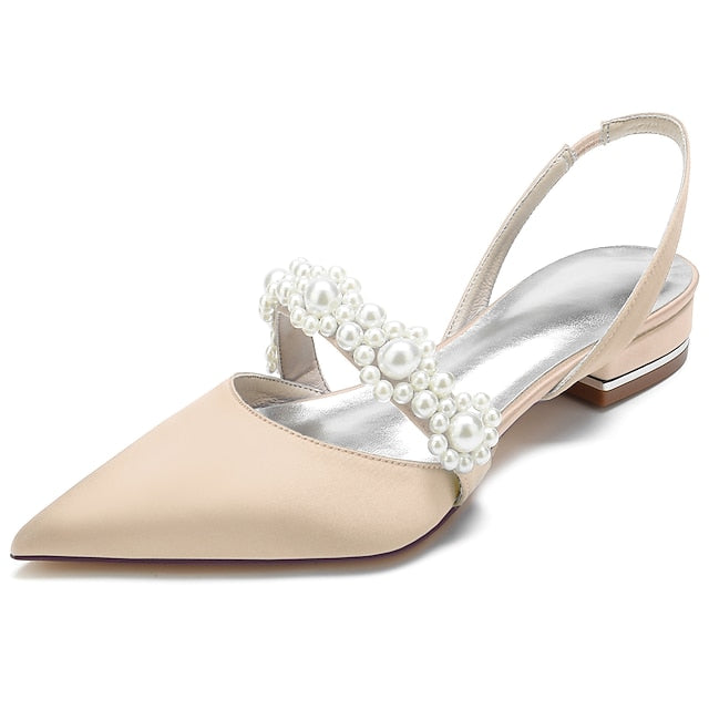 White Women's Elegant Pearl Satin Shoes with