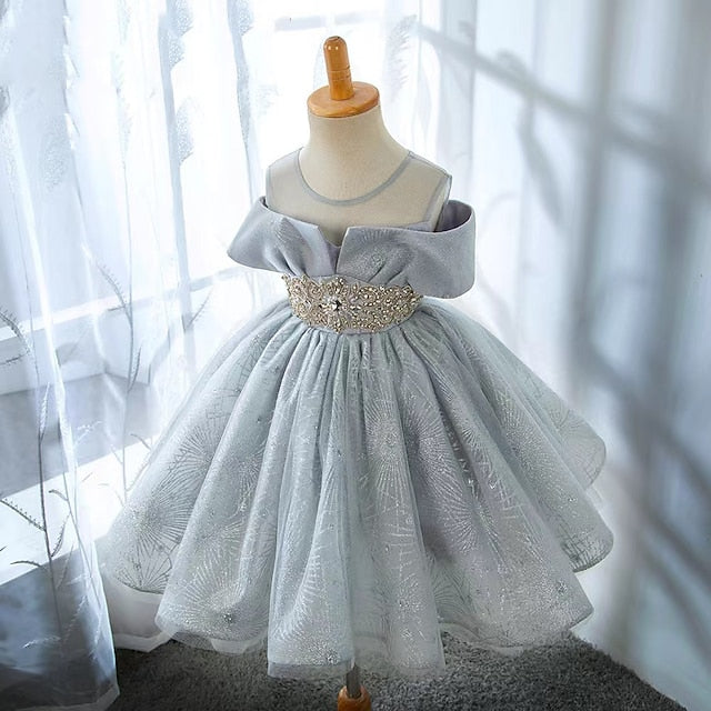 Party Dress Sleeve Short Kids Girls' Solid Color