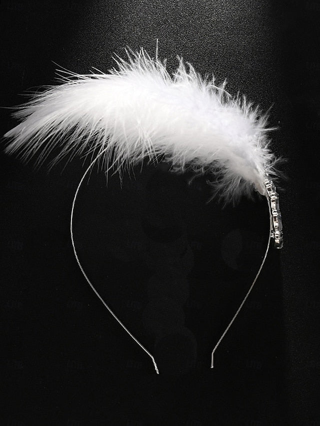 Hair - Vintage Crystal White Women's Clip Feather