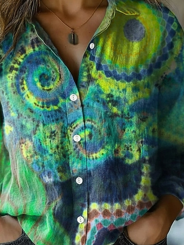 Women's Shirt Faux Cotton Linen Buttons Print Floral