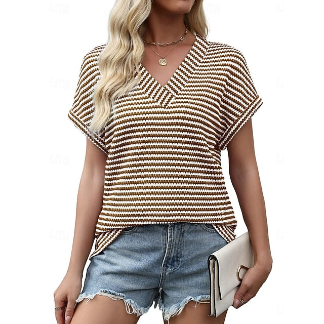 Women's T Shirt Tee Top Print Striped Fashion Stylish