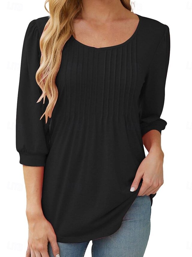 Women's Shirt Blouse Ruched Solid Color Basic Casual 3/4