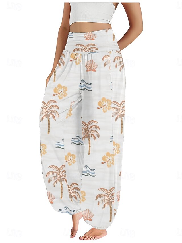 Women's Faux Cotton Linen Wide Leg Pants Trousers Ethnic