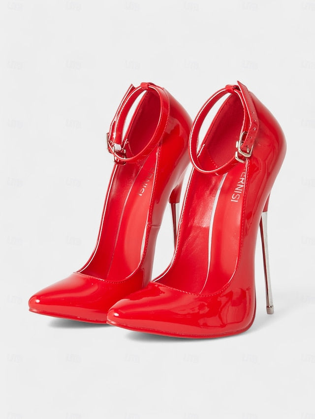 Strap with Red Ankle Stiletto Women's Leather Patent Heels
