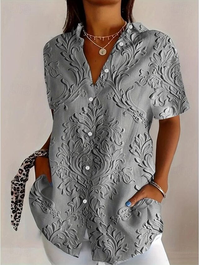 Women's Shirt Long Sleeve Button Down Blouse Floral Graphic