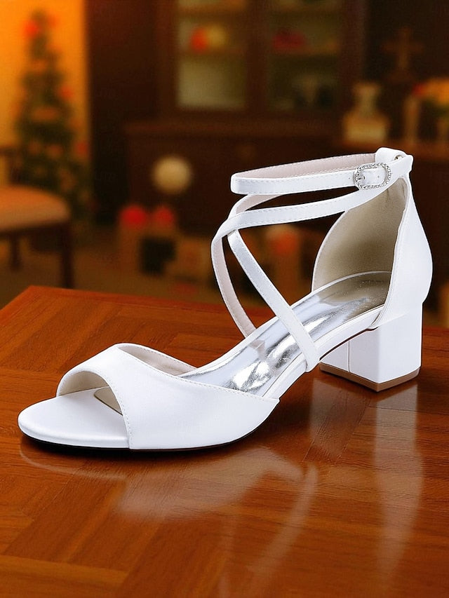 with Elegant - Heel Women's Ankle Sandals Strap Satin Block