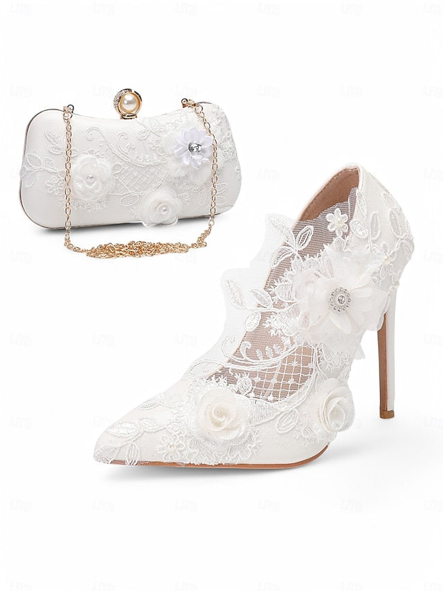 White Lace Wedding with Shoes Floral Embellishments