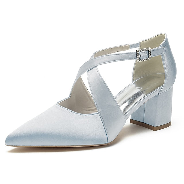 Heels Toe Satin – Pointed Women's Elegant Block White