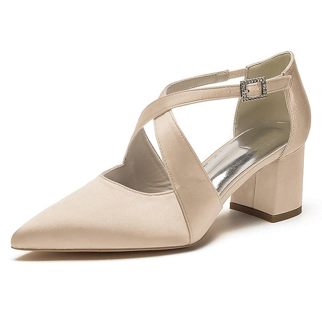 Heels Toe Satin – Pointed Women's Elegant Block White