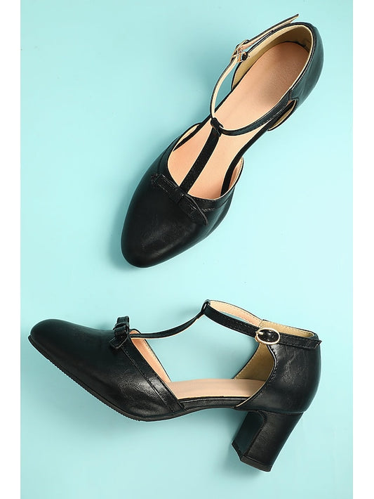 heels 20s T-strap Heels Roaring Shoes Vintage Retro 1950s Chunky