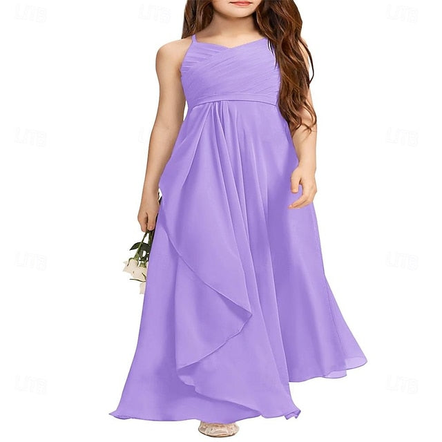 Flower A-Line Girls Bridesmaid Junior Girl Flowy Dress Halter