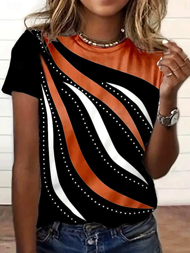 Women's T Shirt Print Graphic Geometric Striped Elegant