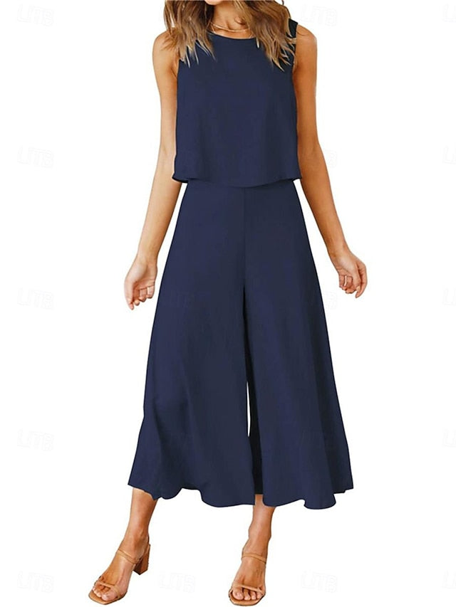 Women's Tank Top Wide Leg Pants Sleeveless Crew Neck Plain