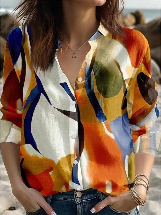 Women's Shirt Buttons Print Geometric Active Daily Stylish