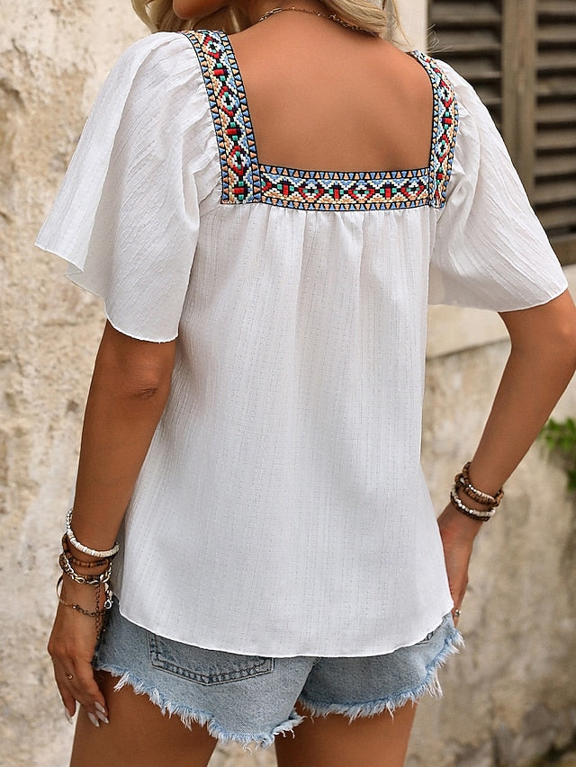 Women's Boho Shirt Summer Tops Blouse Dressy Tops Ruched