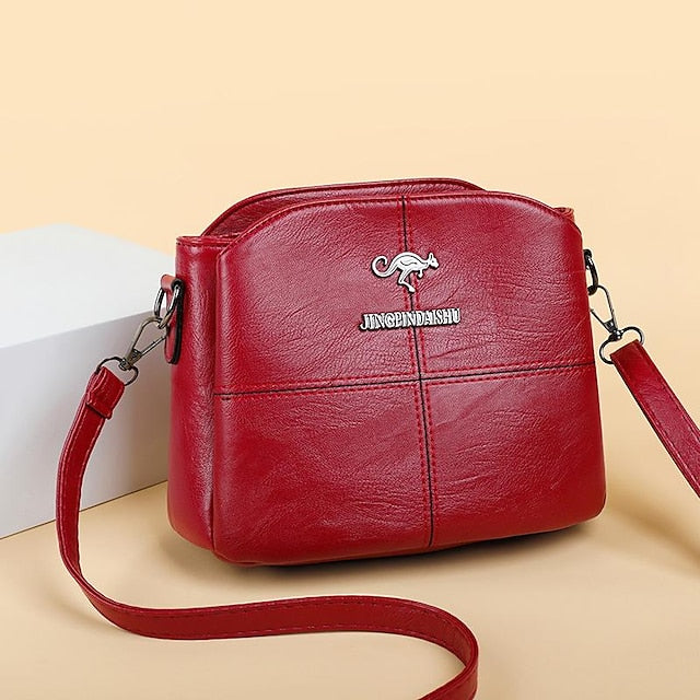 Leder Rot Kunstleder – Umhängetasche Damen Klein Minimalistisch