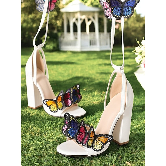 Black Embellished Heel Women Sandals Butterfly for High –