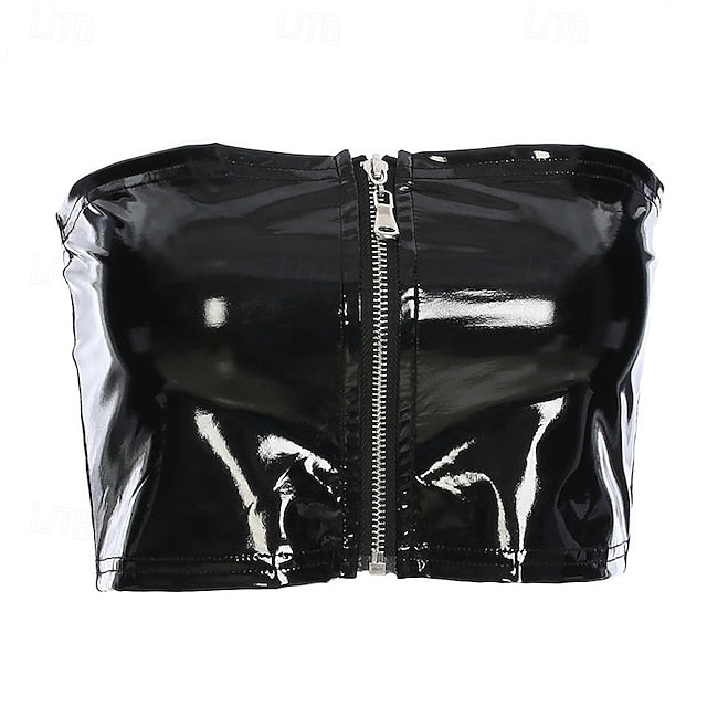 Retro Vintage 1980s Tube Top Disco Shiny Latex Patent Metallic