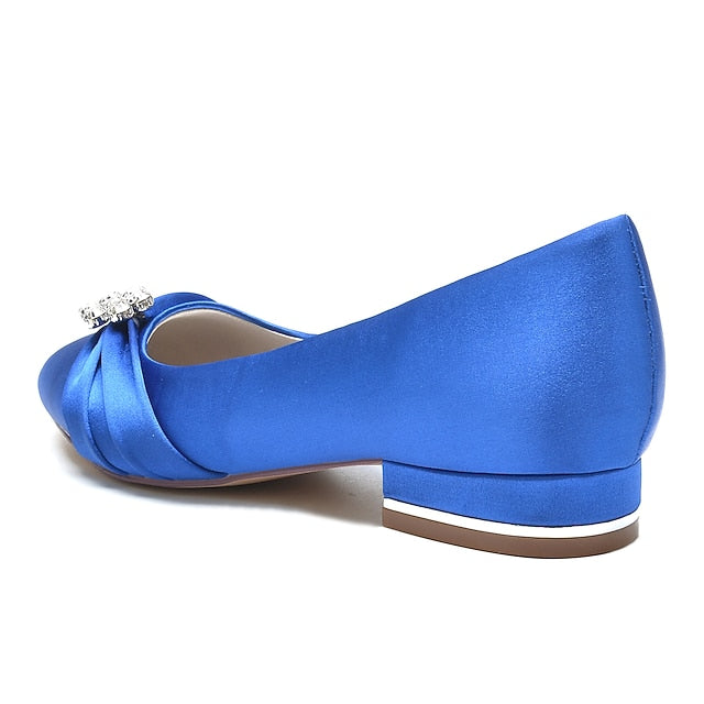 with Satin Wedding Light Women's Rhinestone Flats Blue