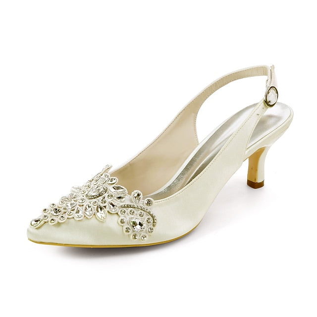 Embellishment with Heels Crystal Women - Beige Slingback for