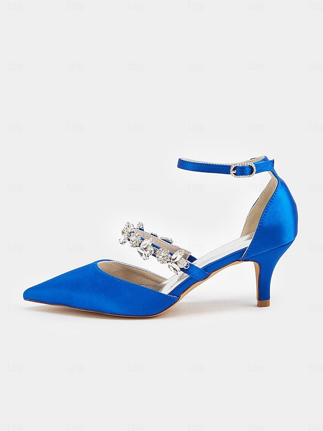 Black - Rhinestone Embellishments with Heels Women's Satin