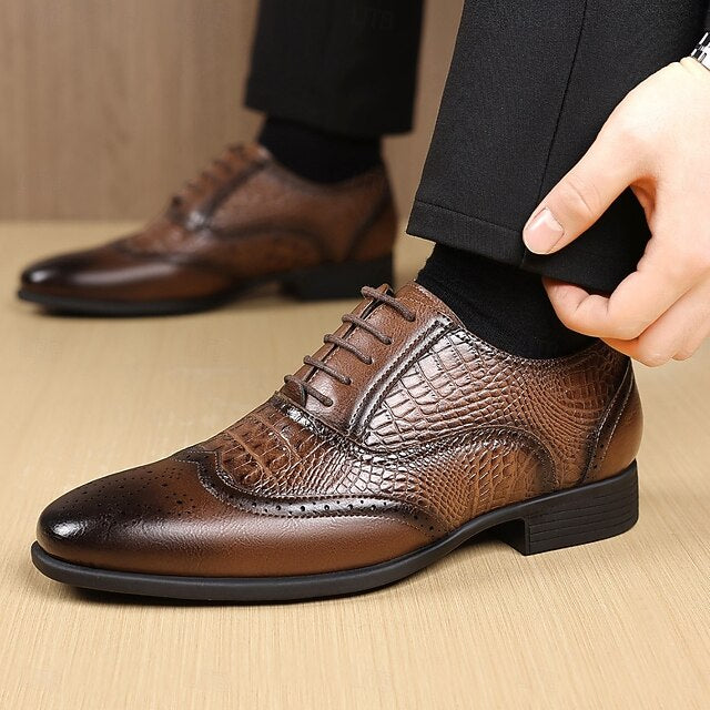 Pattern – Men's Shoes Faux Brown Oxford Leather Crocodile