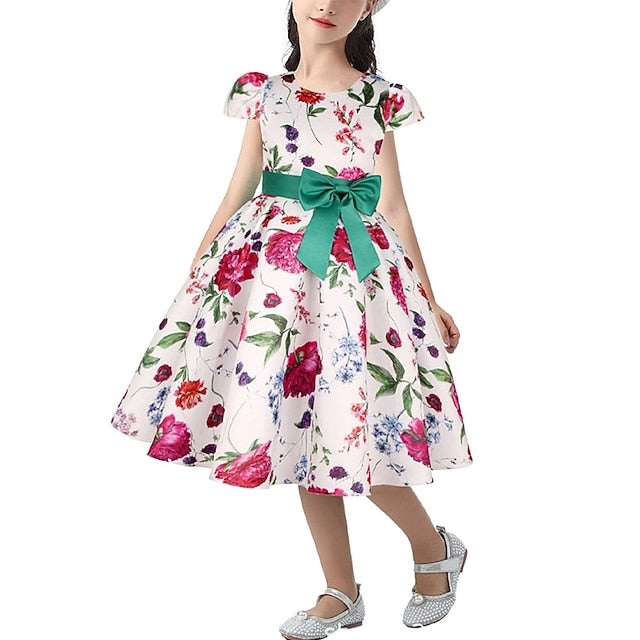 Short Flower Kids Floral Party Sleeve Dress Girls'