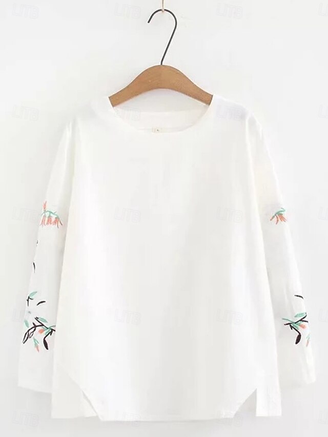 Women's T Shirt Tee Top Embroidered Floral Fashion Classic