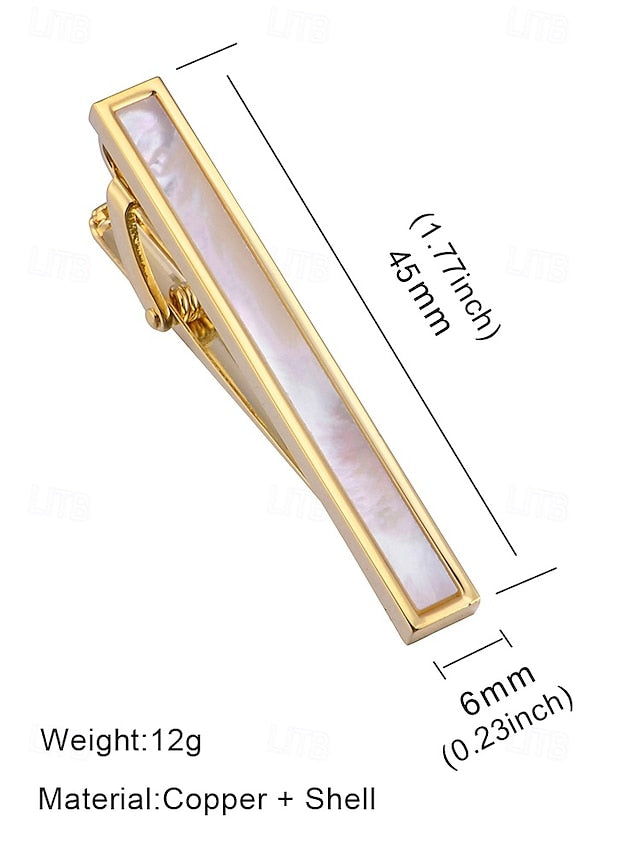 clip inlaid tie brass with of Men's pearl mother and