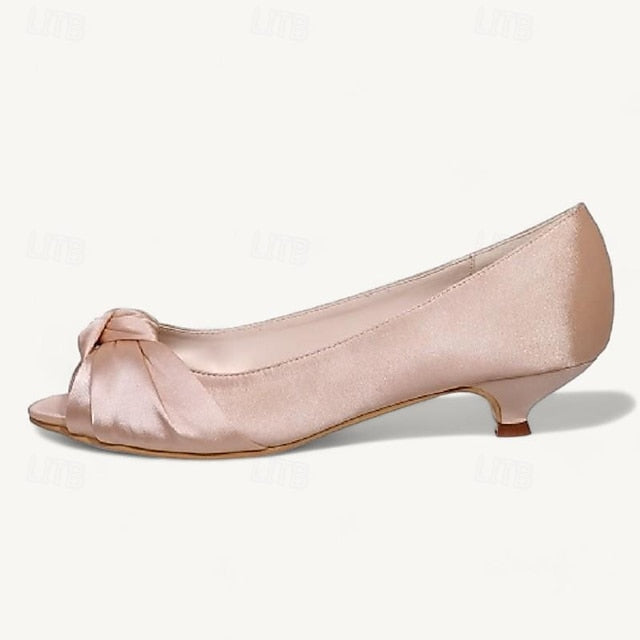 - Kitten Peep-Toe Women's Elegant Pink Blush Heels Satin