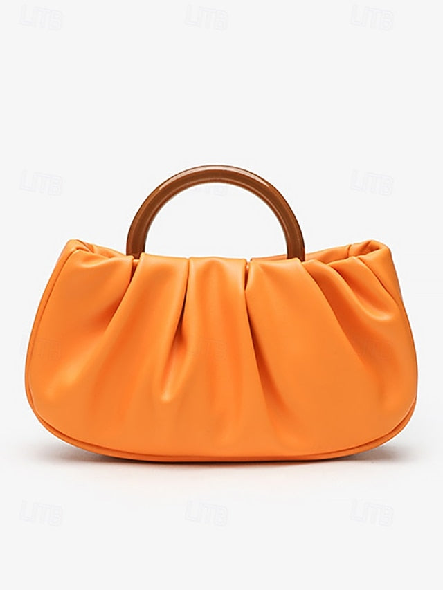 Tote with Pleated Faux Acrylic Clutch Leather Women's Bag