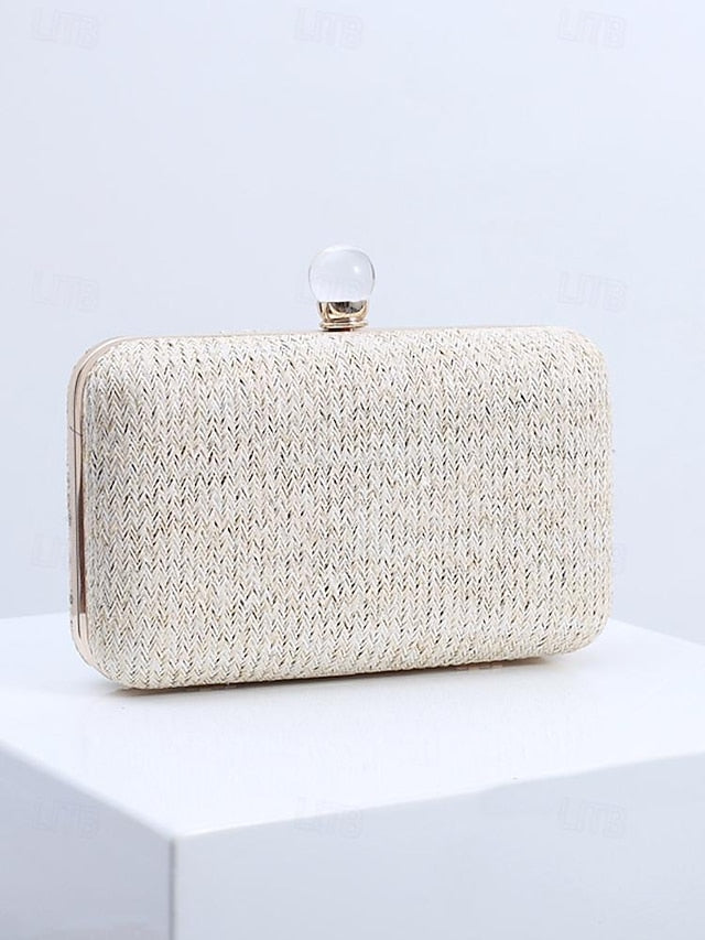 - Clasp Stylish Pearl with Purse Elegant Clutch Straw