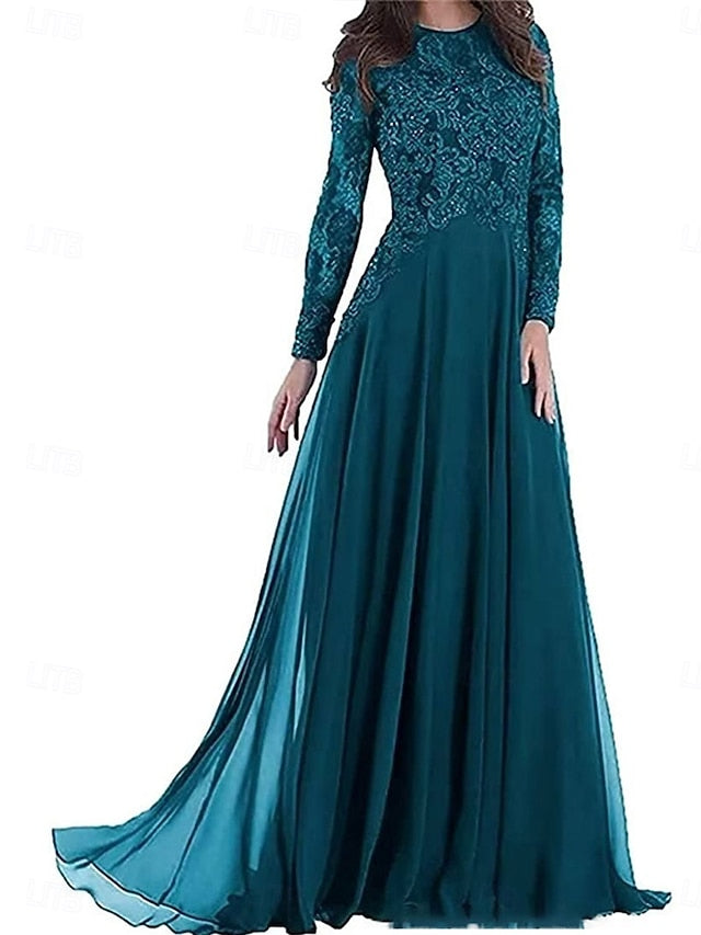 Elegant the Mother Party Floor Crew of Bride Neck Dress A-Line