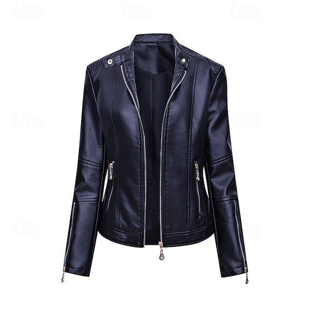 Zipper Pocket Women's Leather Faux Comfortable Jacket
