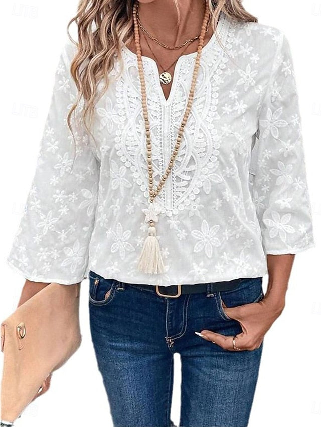 Women's Blouse Embroidered Solid Color Elegant Daily