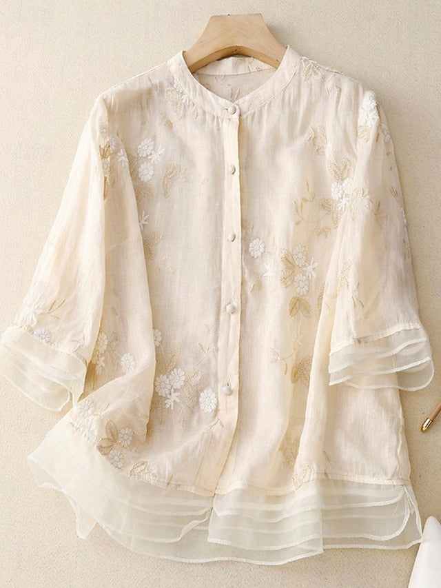 Women's Shirt Cotton Linen Shirts Button Up Blouse