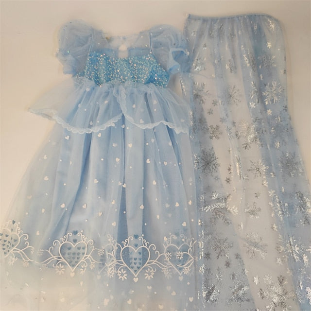 Cosplay Frozen Elsa Cloak Dress Princess Girl Flower