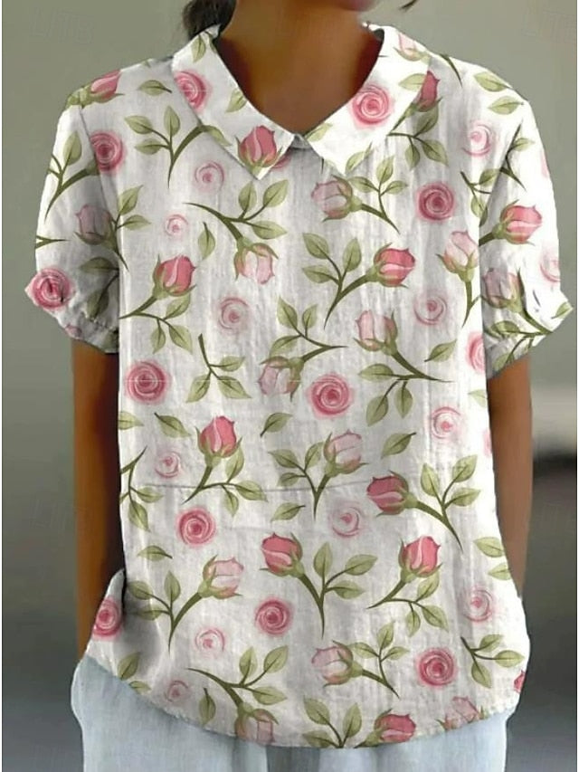 Women's Blouse Floral Elegant Daily Stylish Short Sleeve