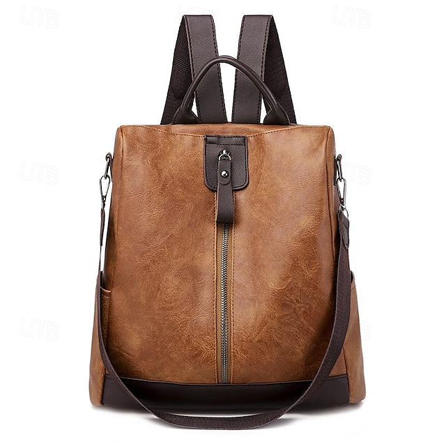 Convertible Backpack Faux Leather Caramel Purse Women's