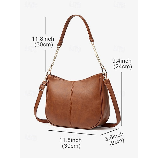 Sac bandoulière en cuir pour femme avec chaîne marron et doré