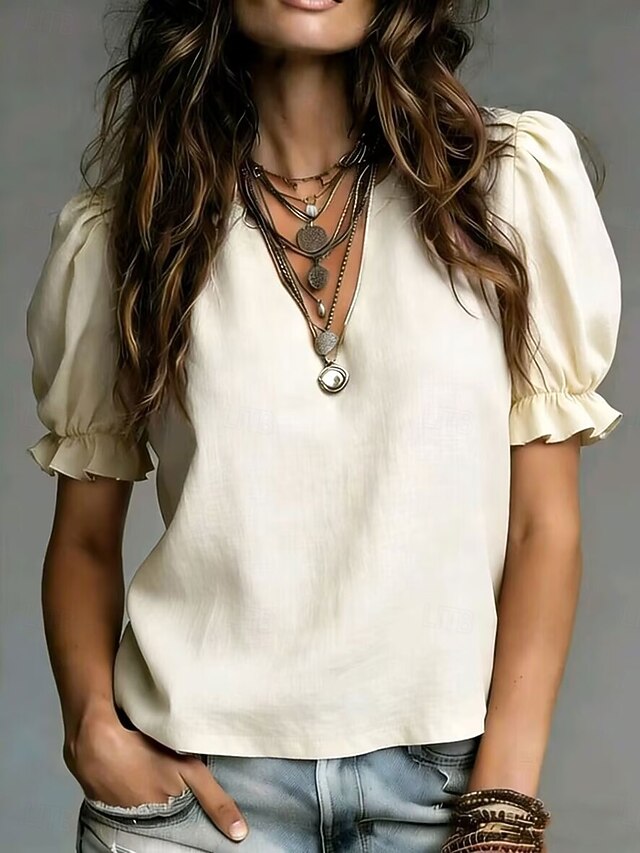 Women's Blouse Elegant Stylish Classic Short Sleeve Puff
