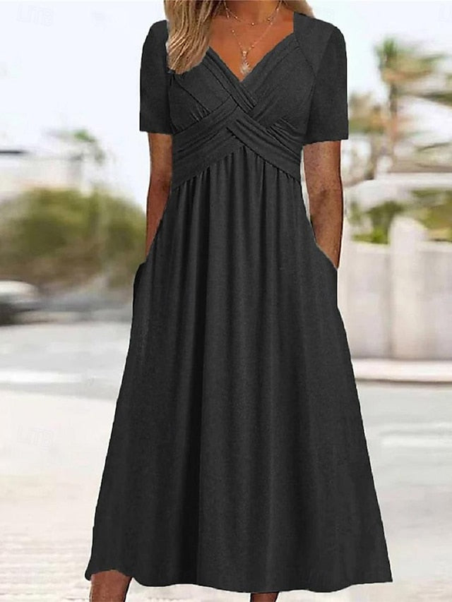Women's A Line Dress Maxi Dress Pocket Basic Casual V Neck