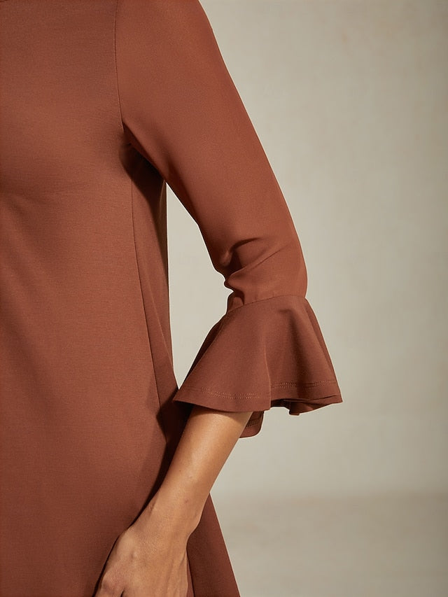 Women's Blouse Coffee Brown Chiffon Modal Slim Fit Sheer
