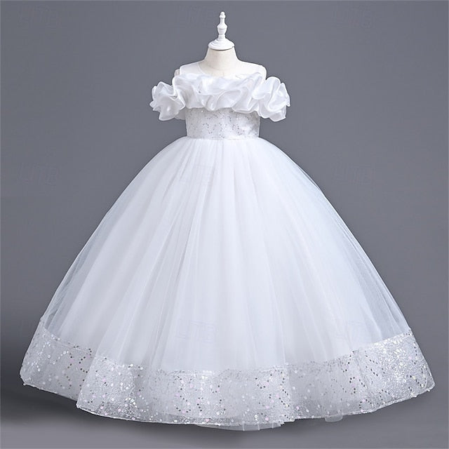 Dress Party Solid Girl Kids Color Flower Girls'